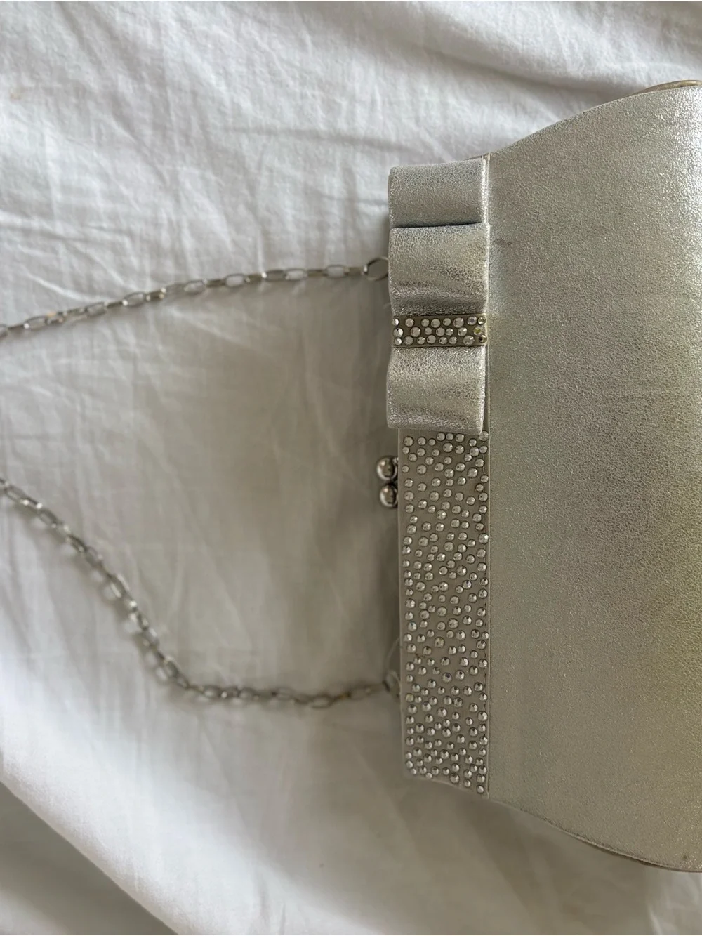 Silver Crystal Bow Evening Clutch